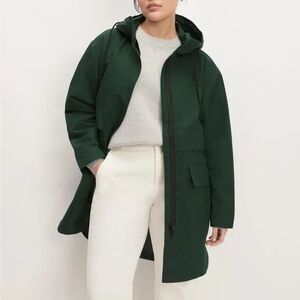 EVERLANE Renew Nyle Long Parka Anorak Hooded Raincoat Dark Green Size Medium